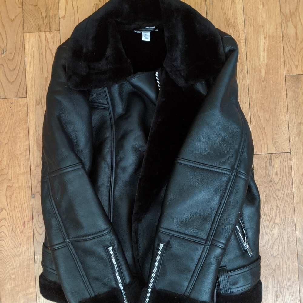 Topshop Faux Fur Leather Jacket Size 4
